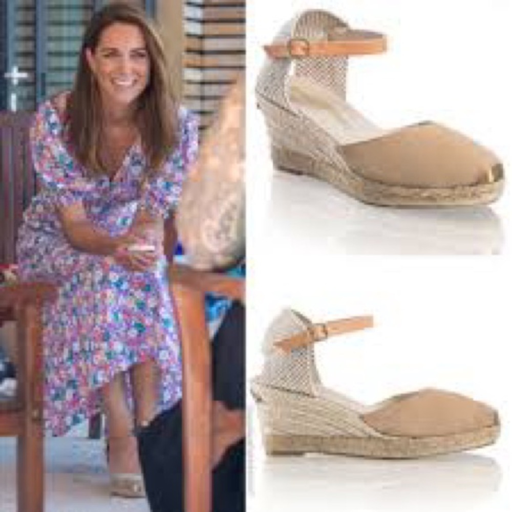 Russell & Bromley Coconut Leather Strap Wedge Espadrilles EU 36 Kate Middleton